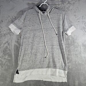 Jackson Short Sleeve Hoodie Layered Hem Casual Top Gray Mens Size S